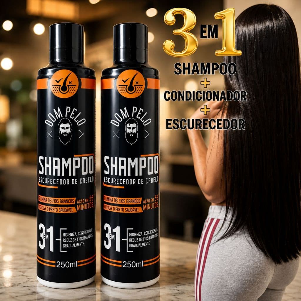 Shampoo escurecedor  Dom Pelo 250ml Reduz Fios brancos para Cabelo e Barba- Dom pelo Original
