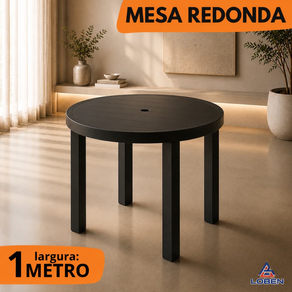 Mesa De Plástico Redonda Preta Desmontável 1 Metro Resistente