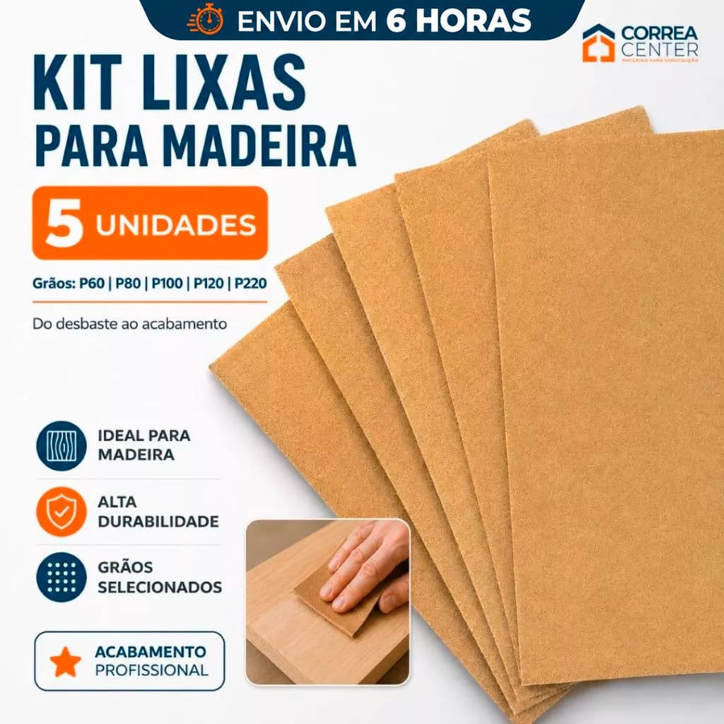 Kit 5 Lixa Folha Madeira MDF Compensado Grão 60 80 100 120 220 Acabamento Lixas Tatu