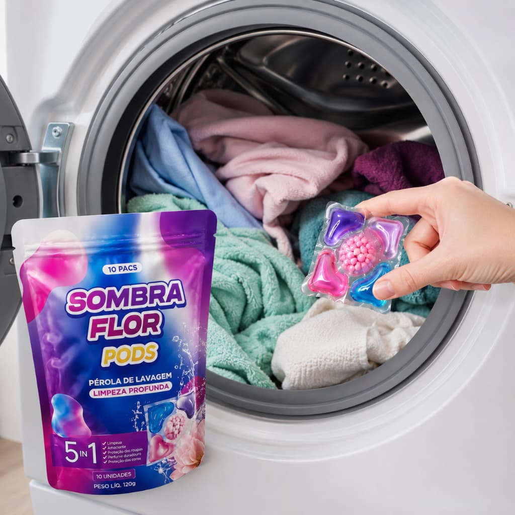 Cápsulas para Lavar Roupas Sombra Flor Pods 10 Unidades 5 em 1 Limpeza Profunda