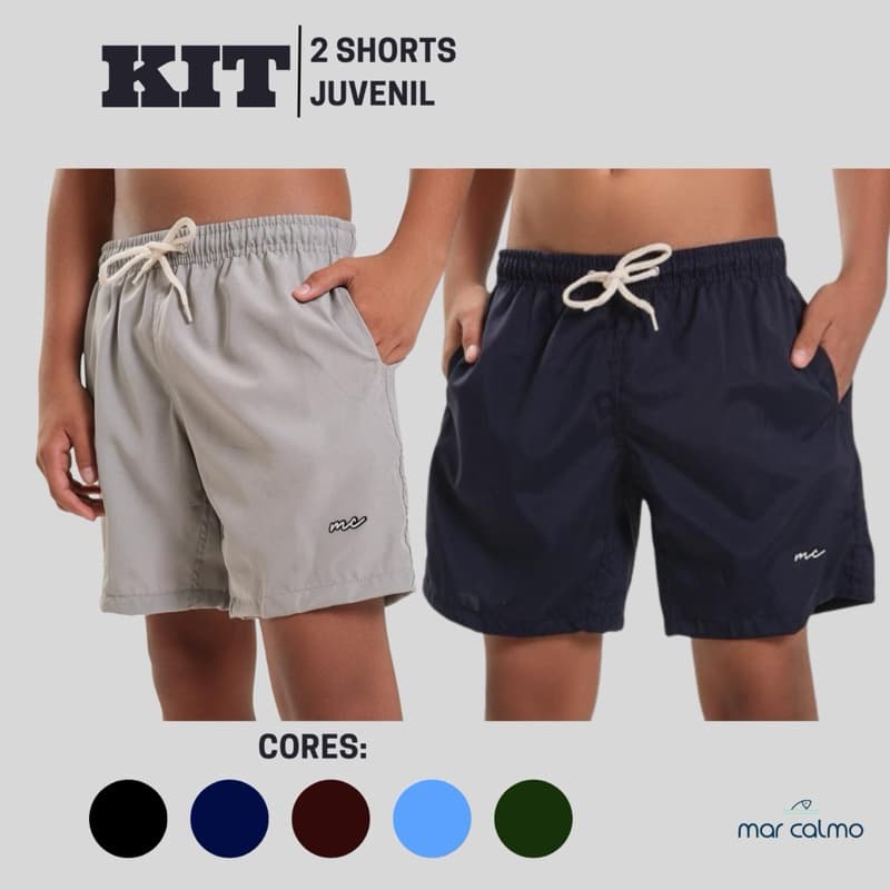 kit de 2 Bermuda mauricinho juvenil masculino tactel com elastano liso cadarço cru corrida parque dia dia