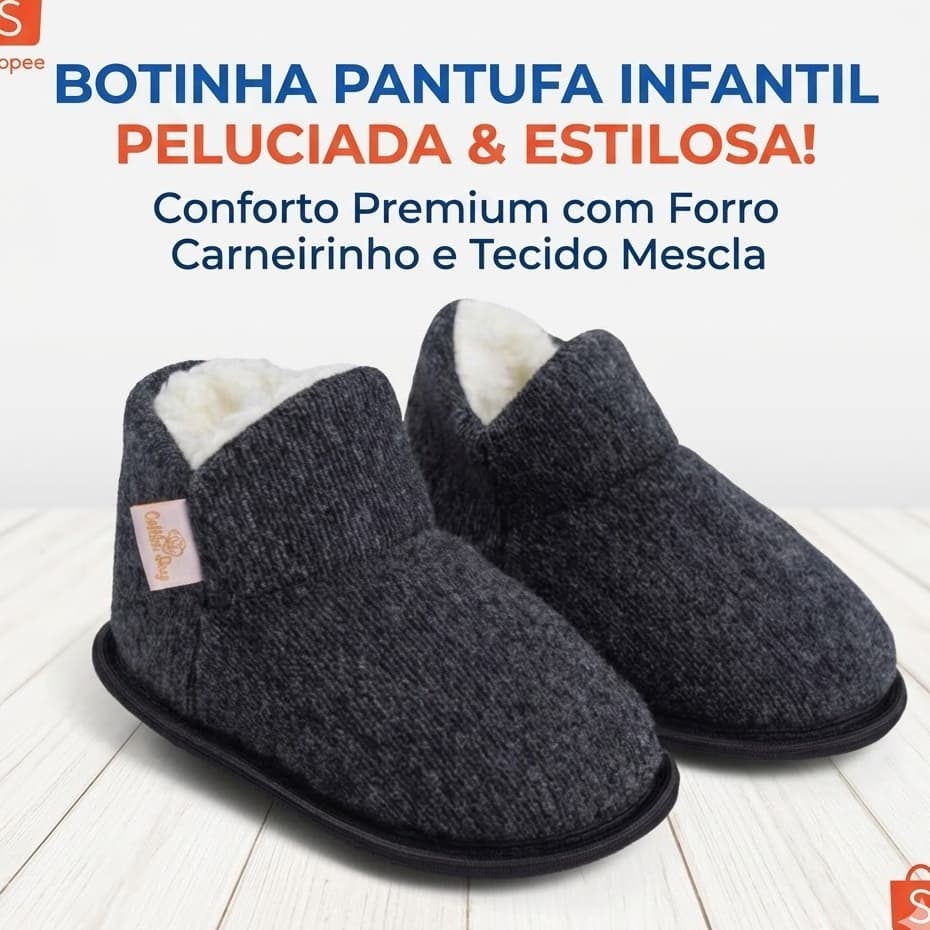Pantufa Meninas e Meninos Sapatinho Botinha Infantil em Pele Quentinha Antiderrapante Bebê