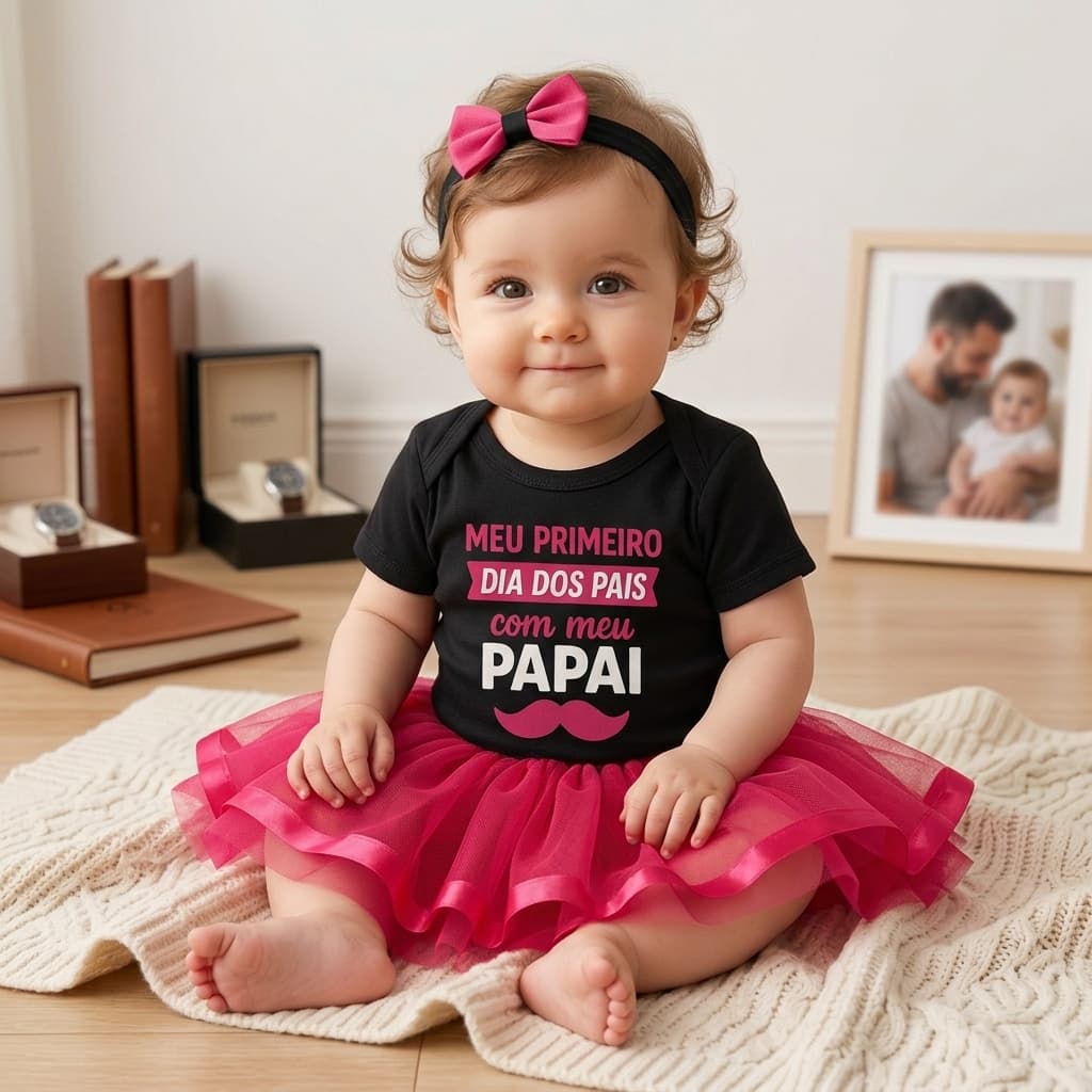 Kit Feminino 3 Peças Body Bebê Infantil Temático Dia dos Pais 100% Algodão Menina Papai