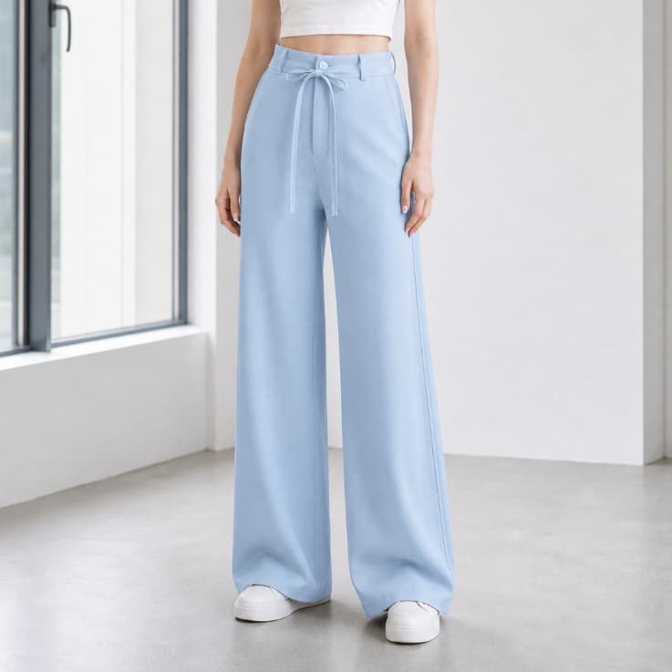 Calca pantalona 5087  tecido marrant fita de amarrar dupla cintura com bolso frontal