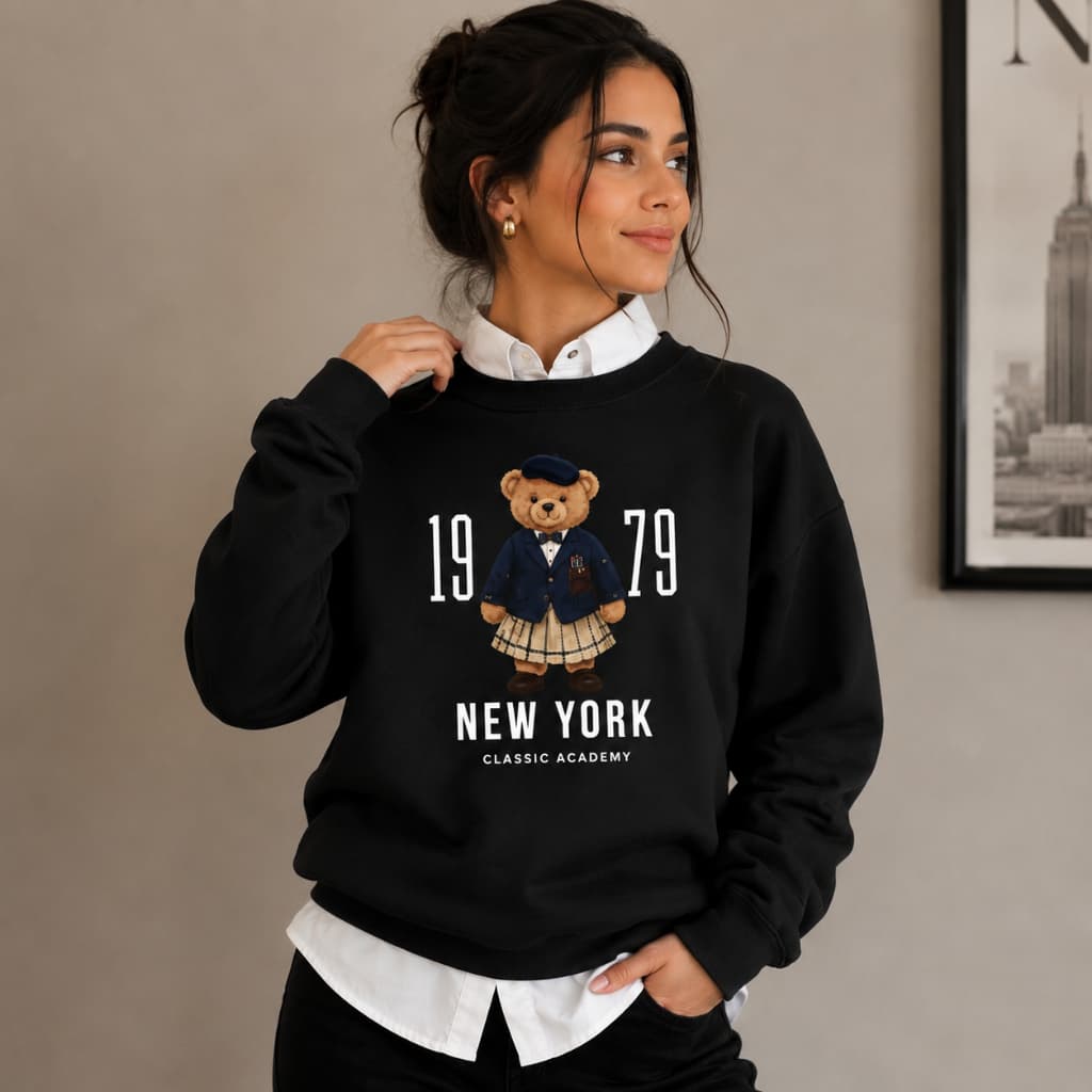 Moletom Ursinho Gola Careca Inverno Blusão Blusa de Frio Capote Agasalho Estampa Ursinho Tendência