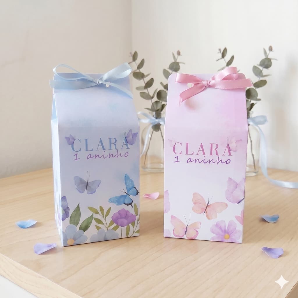 Kit Caixinhas Milk Personalizada - Lembrancinhas de Festa Jardim das Borboletas