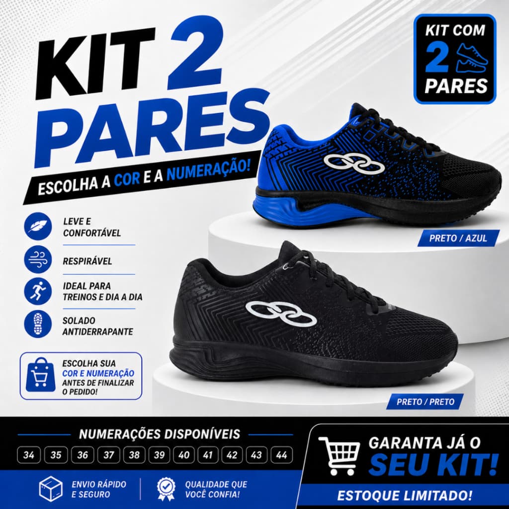 Kit 2 Pares Tênis Masculino Academia Treino Caminhada Fitness Leve Resistente Confortável Promoção!