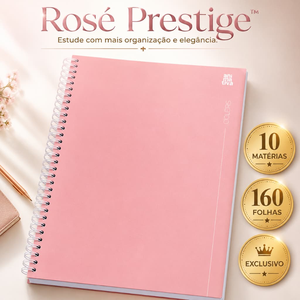 Caderno Universitário 10 Matérias 160 Folhas Espiral Rosa Grande Escolar Faculdade
