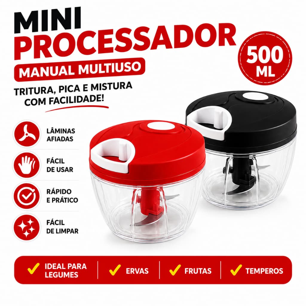 Triturador Manual De Alimentos Mini Processador Cozinha 3 Lâminas