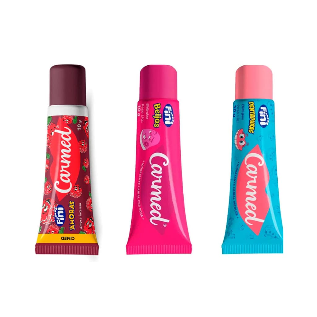 Kit 3 Hidratante Labial Carmed Fini Beijos Dentadura e Amoras Intensas Cimed 10g