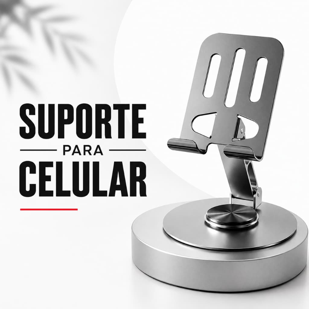 Suporte Celular De Mesa Alumínio Base Giratória 360 Graus Articulado Portátil