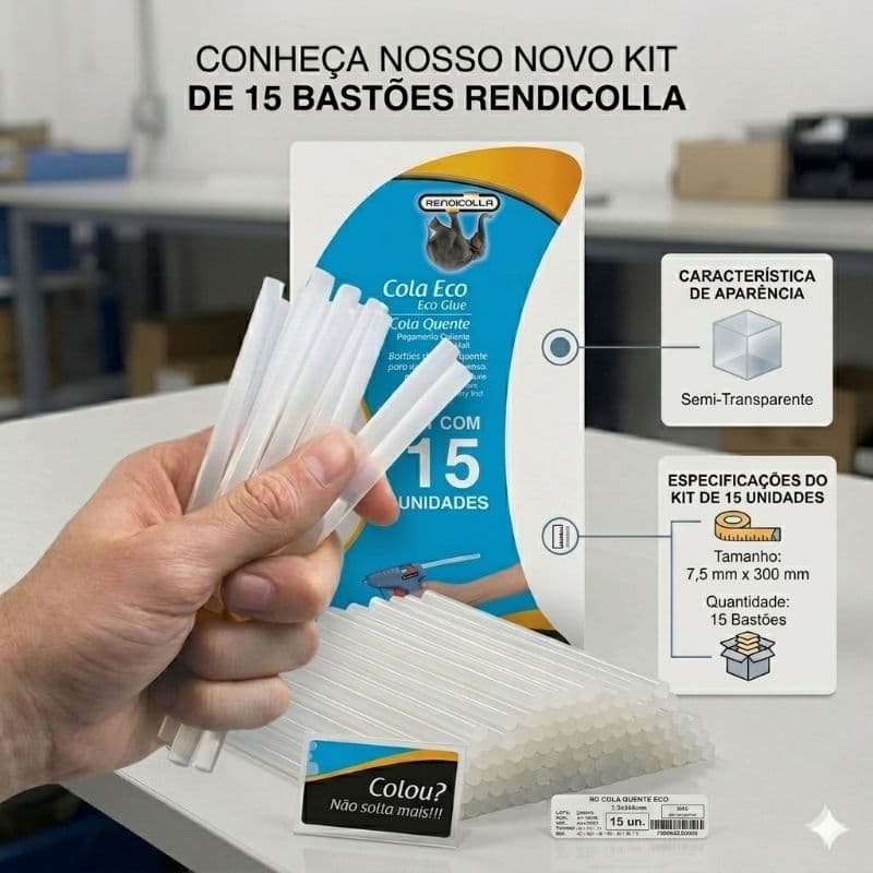 Kit Bastão Cola Quente Fina 7,5mm Rendicolla Transparente Não Mancha Secagem Rápida Artesanato EVA