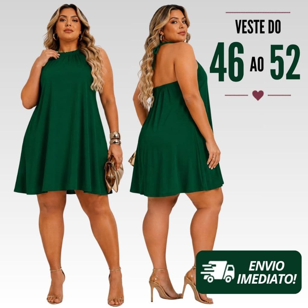 Vestido Feminino Plus Size Gola Alta Curto Casual Elegante Confortável Verão G1 G2 G3
