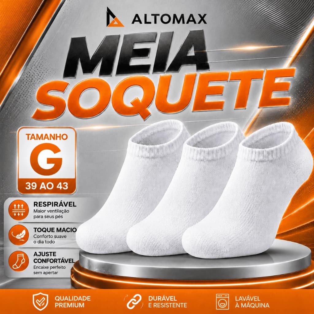 Meia Invisível Soquete Algodão Branco Unissex Macio Confortável Respirável Altomax Pares Grande