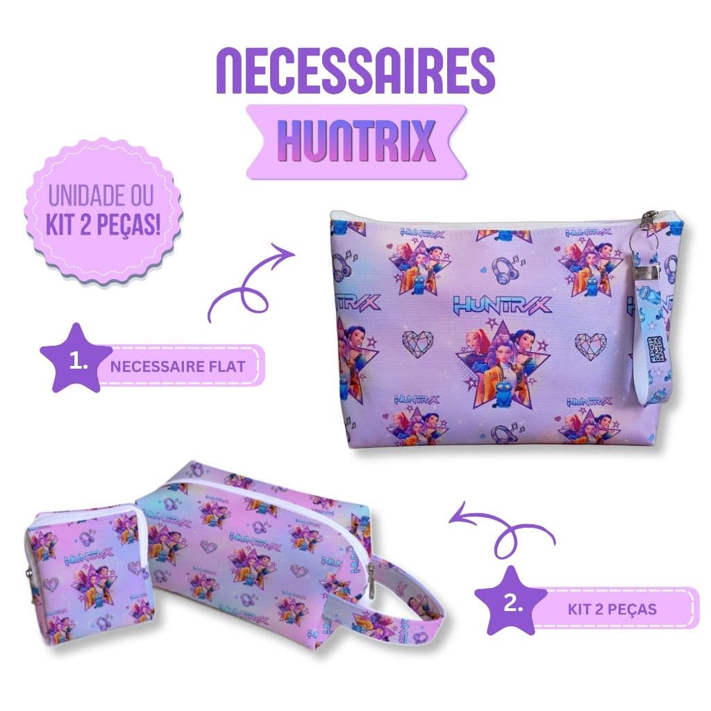 Necessaire Estojo Organizador Guerreiras Do K-Pop Huntrix Com Alça Chaveiro Bolsa Feminina E Infantil 25x17