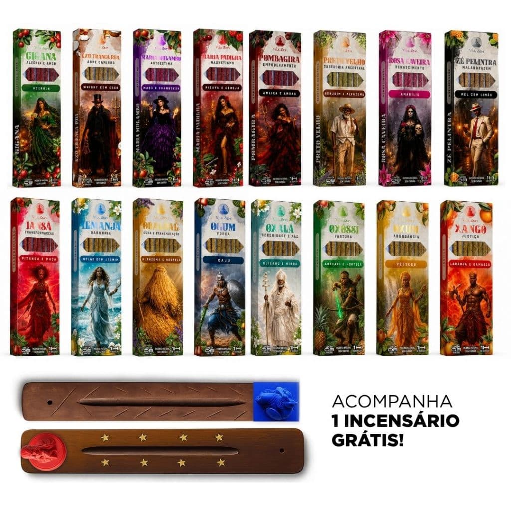 Kit Completo 8 Caixas Umbanda Vila Zen Orixás Ou Guias Aromas Maravilhosos + Incensário Exclusivo