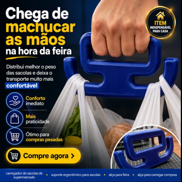 Carregador de Sacolas Feira e Mercado | Alça Ergonômica para Compras | Impressão 3D