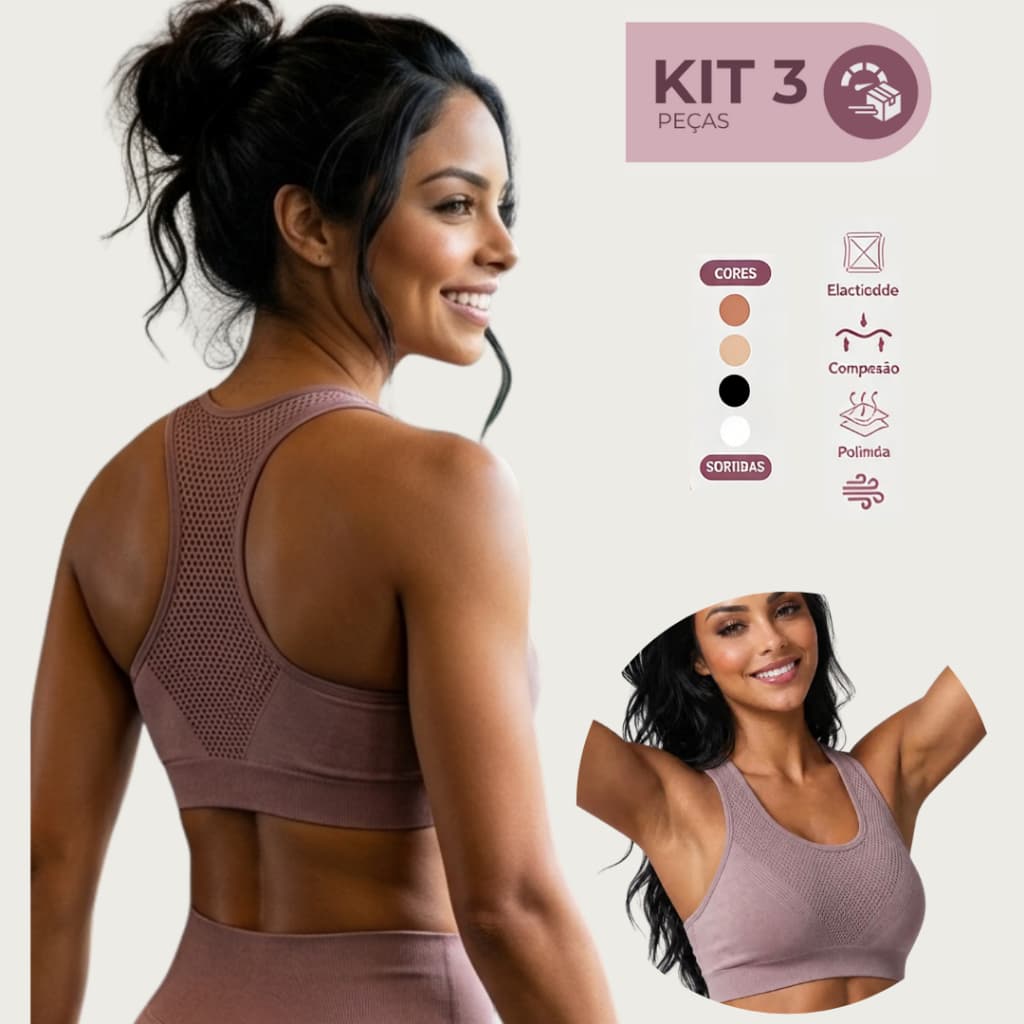 KIT 3 TOP NADADOR COM BOJO Sem Costura Sem Aro Alças Firmes e Largas e Tecido Super Confortável