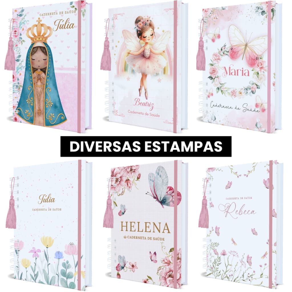 Caderneta de Vacinação Menina Vários Temas Personalizada Com Nome Atualizada Capa Dura Alfabeto