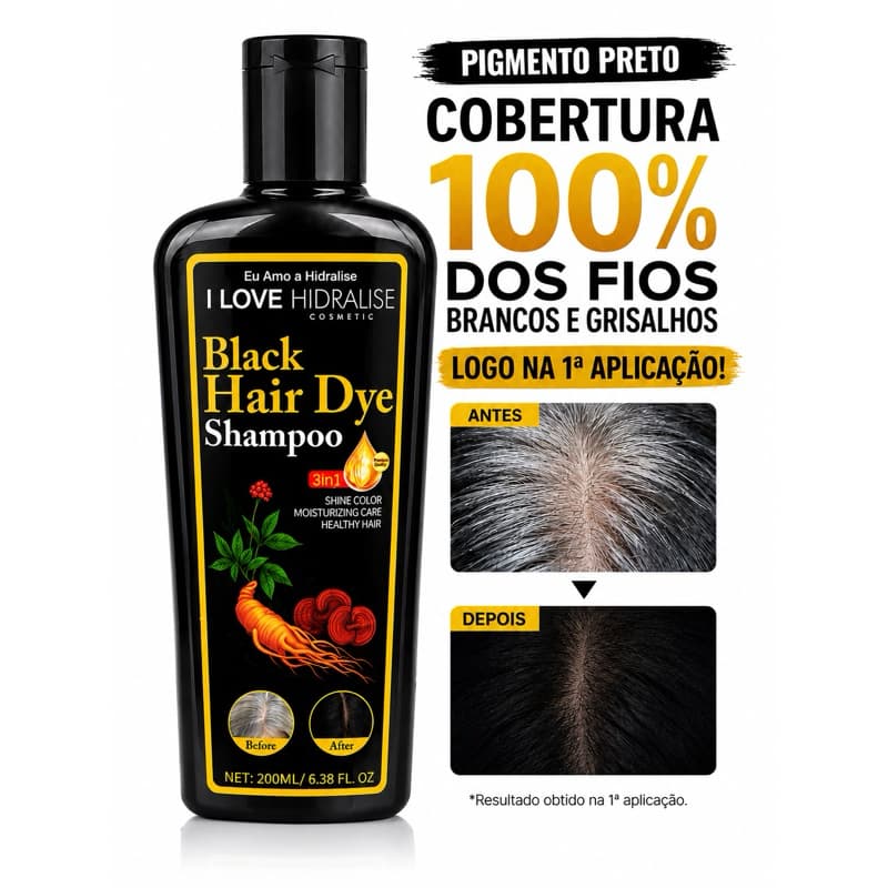 Tonalizante Pigmento Preto Pro, tintura para fios brancos e grisalhos na primeira aplicação, pinta, hidrata e fortalece.