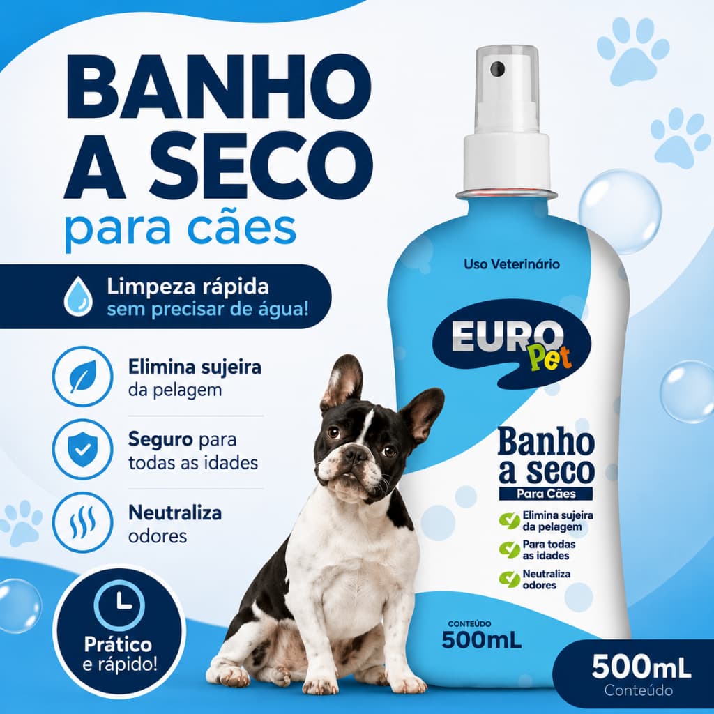 Banho a Seco para Cães 500 ml EuroPet Animal Estimação Pet Higiene cachorro Suave Refrescante Pet