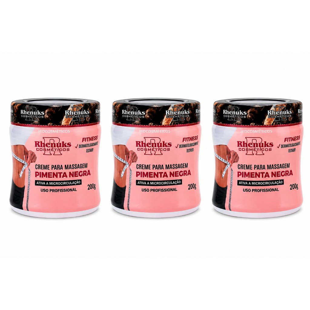 Pimenta Negra, Creme para Massagem, Termogênico, Microcirculação, estética, profissional, fitness, corporal, Rhenuks200G