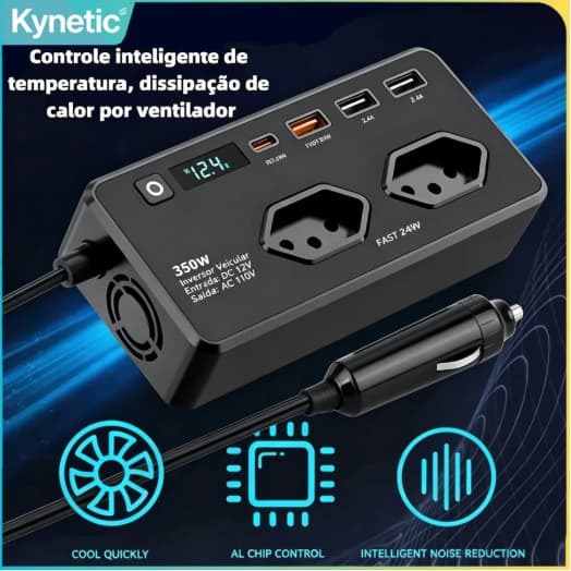 Inversor Conversor Veicular 350w 12v/24v Para 110v/220v Tomada + 4 Usb 5v 1.2a - Envio Rápido