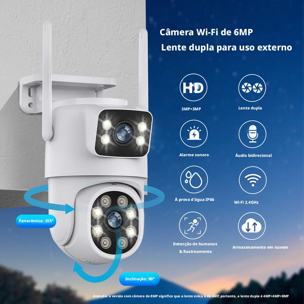 Câmera de Segurança WiFi com Visão 360° Dupla Lente