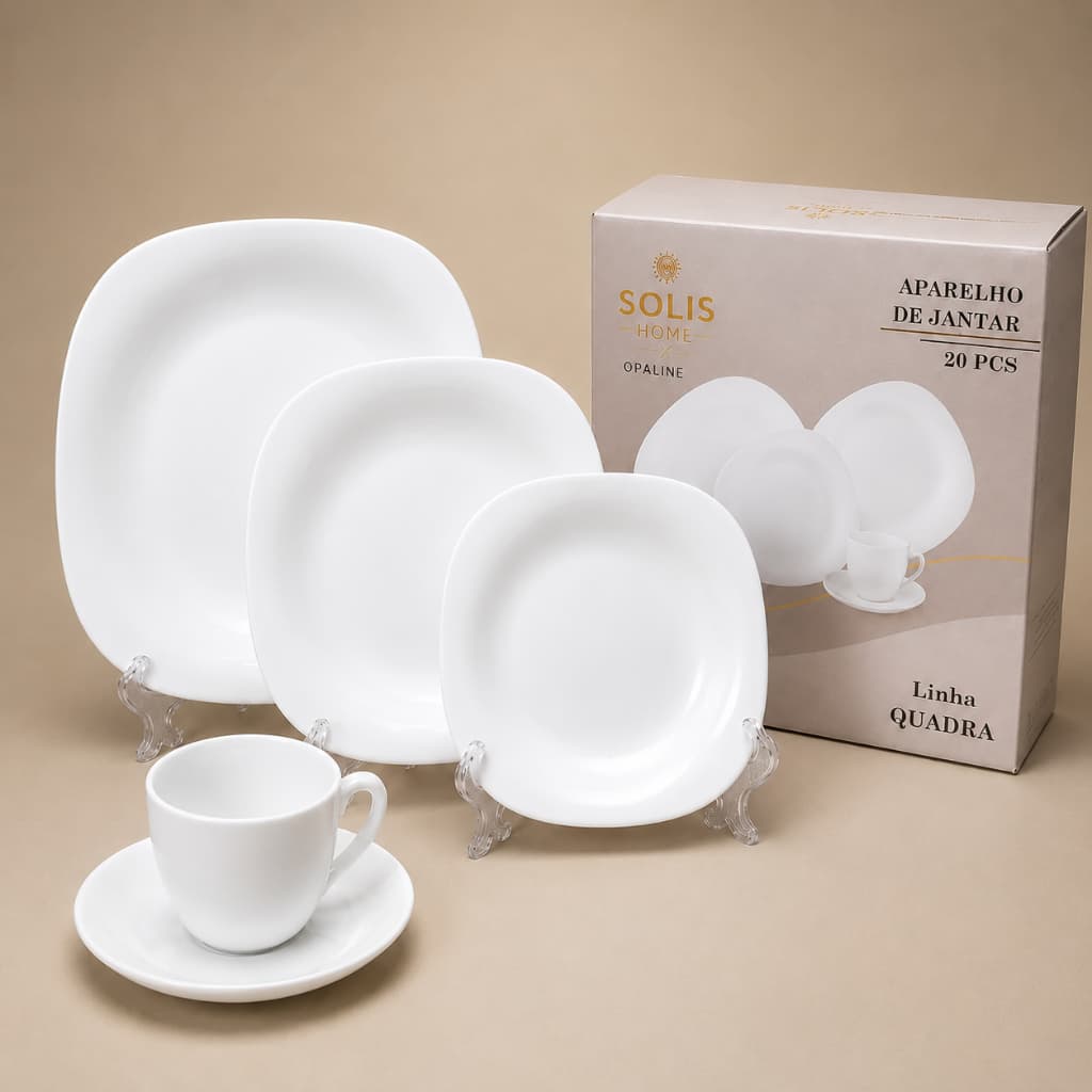 Aparelho De Jantar E Chá 20 Peças Opaline Quadrado Branco