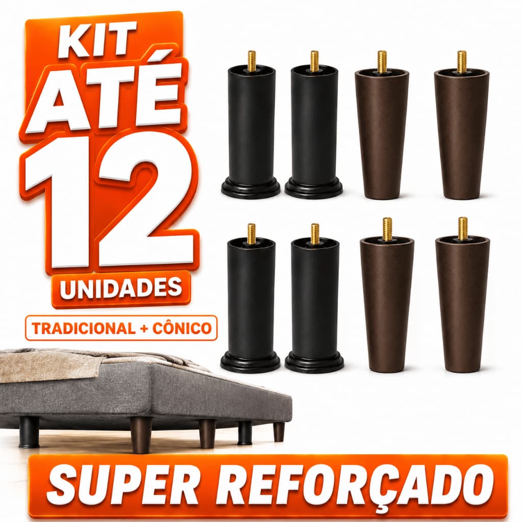 Pés para Cama Box 12cm Alta Resistência 1 a 12 Un Solteiro Casal Queen