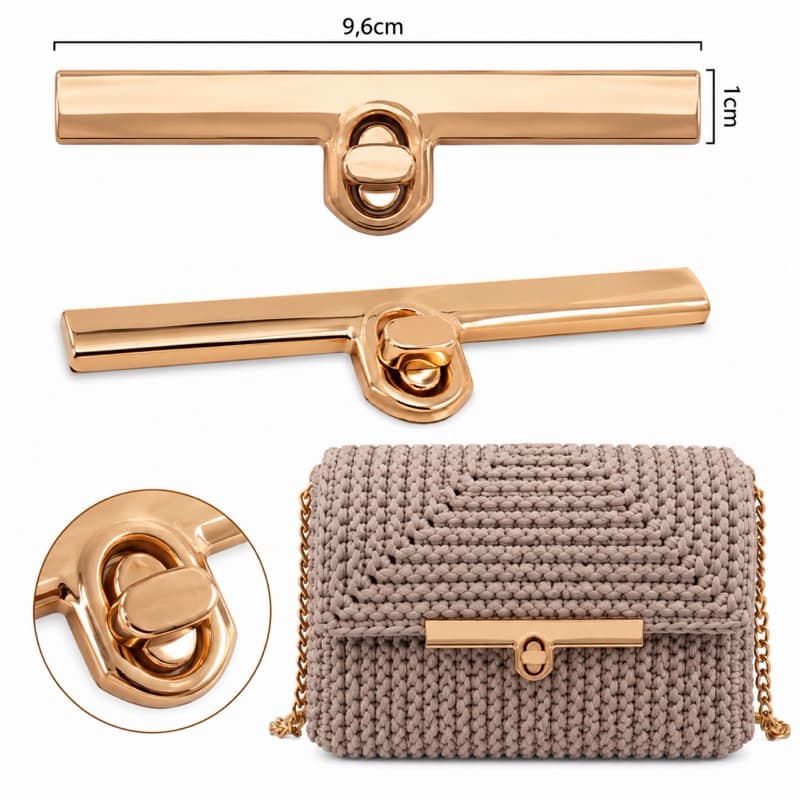 Fecho para bolsa com torniquete cor ouro 9,6CM - com 1 unidade