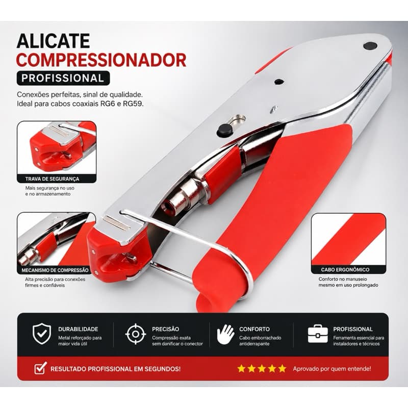 Alicate Crimpar Compressao Rg59 Rg6 Coaxial