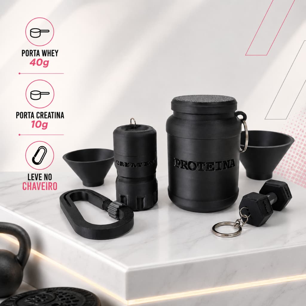Porta Suplemento Chaveiro Whey 40g Creatina 10g Portátil Kit Academia Fitness Pré-Treino Proteína