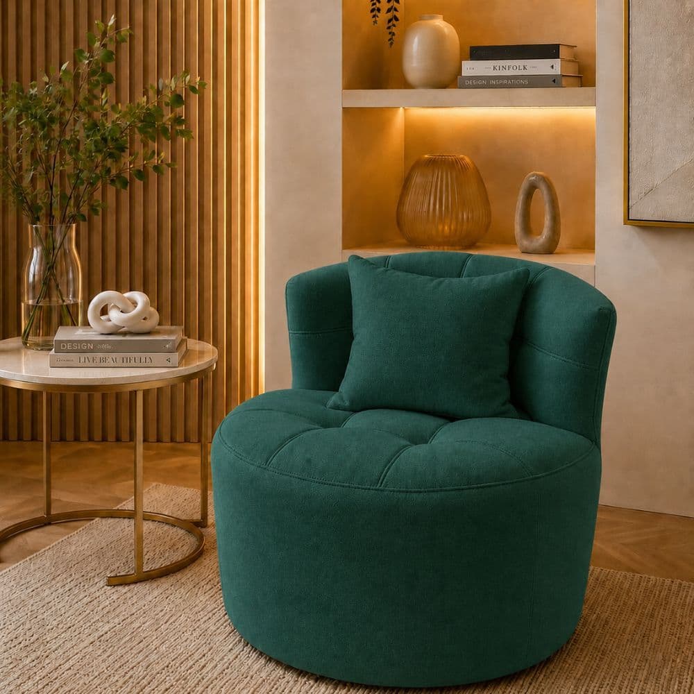 Poltrona Yoongi Orgânico Slim Com Almofada Curva Luxo Quarto Recepção Premium Suede Verde
