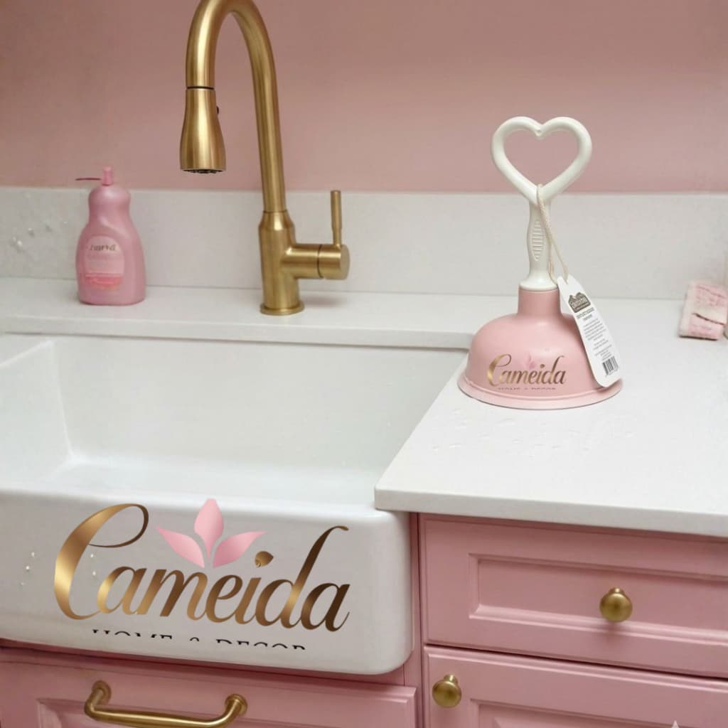 Desentupidor de Pia e Ralo com Borracha/ Desentupidor para Cozinha Lavanderia Banheiro- - Cabo Coração -Rosa Bebê -16cm