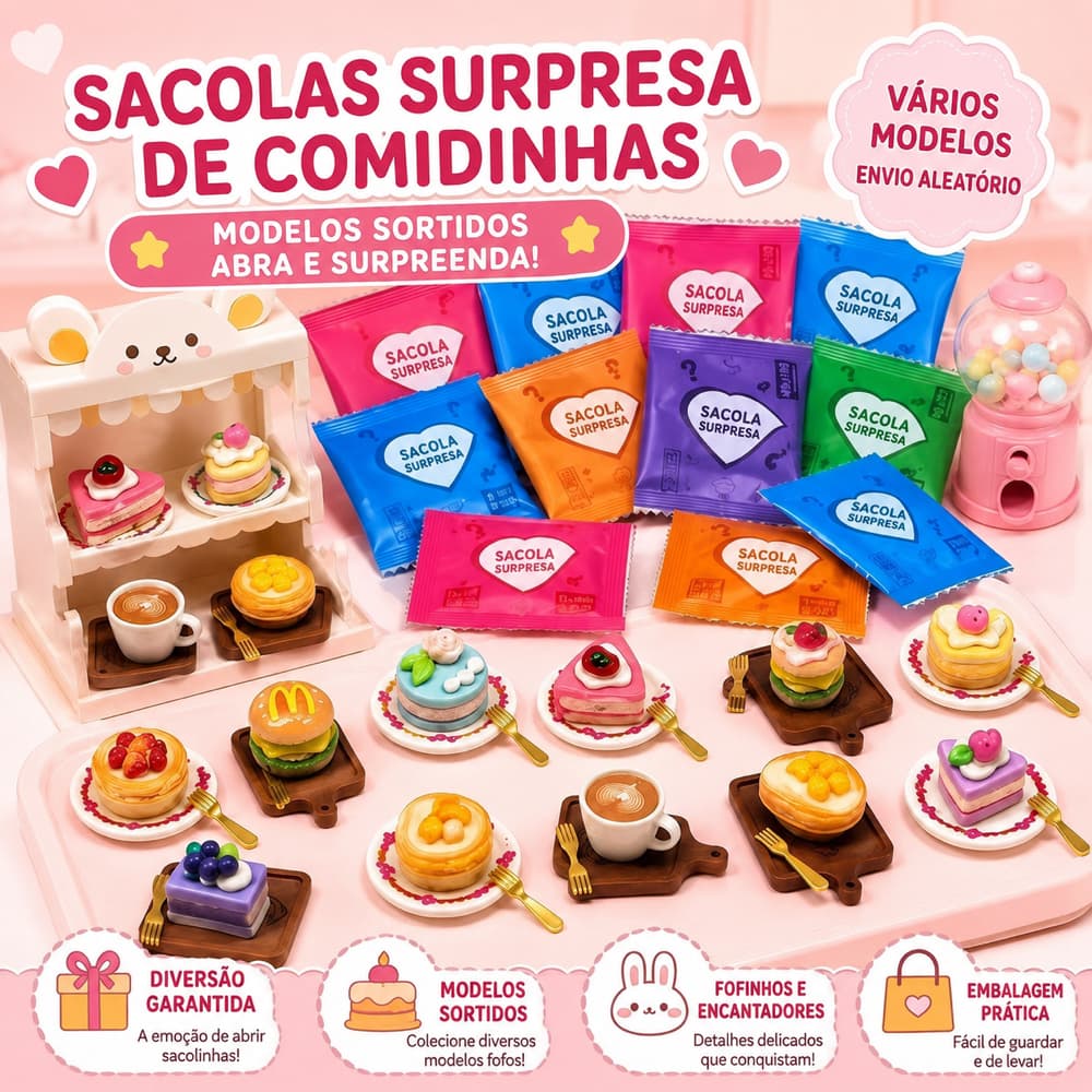 Kit Surpresa Miniatura Decorativa com Comida Prato e Talher Modelo Aleatório
