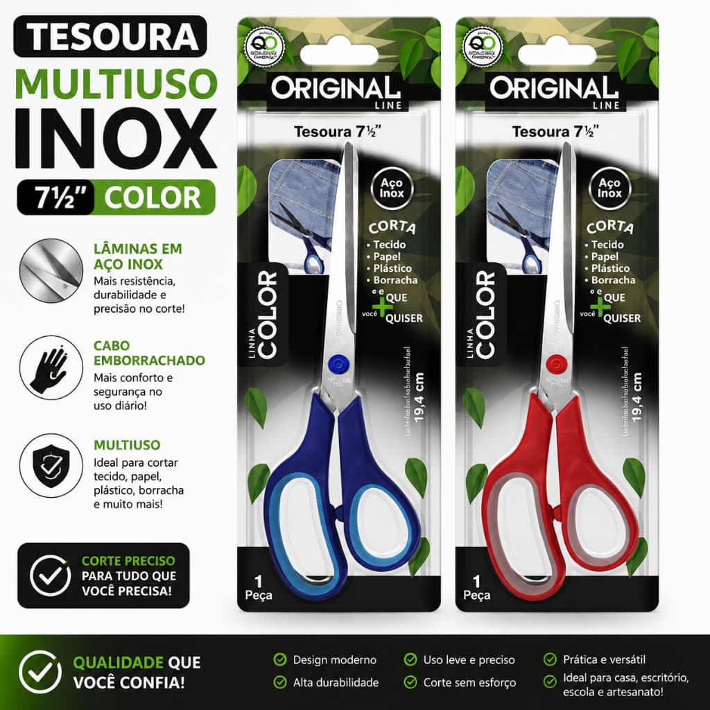 Tesoura Multiuso Inox 7 Polegadas Colorida Aço Inoxidável Escolar Escritório Artesanato