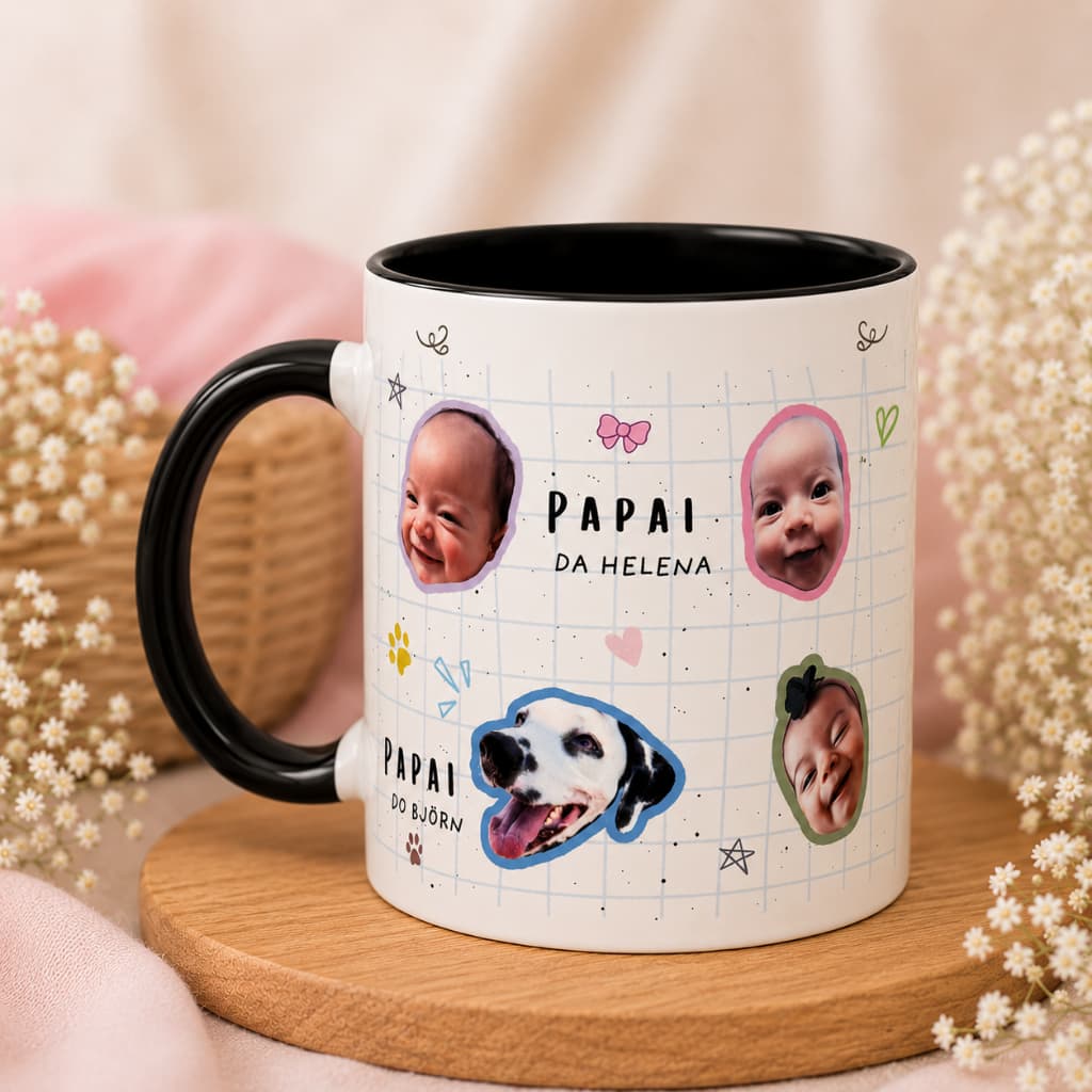 Caneca Personalizada Dia dos Pais 325ml - Com Fotos dos Filhos - Presente Criativo