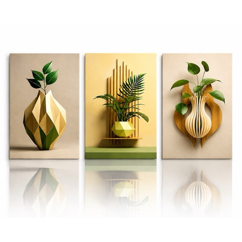 Kit 3 Quadros Decorativos Modernos Grande para Sala Quarto Quadro Vasos Oriental 3 peças mdf 3mm Decoração quarto casa