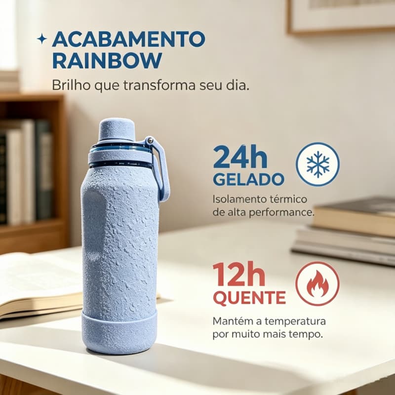 Garrafa Térmica Prova de Derramamento, Capacidade Ampla, Revestimento Texturizado Resistente para Academia e Passeios