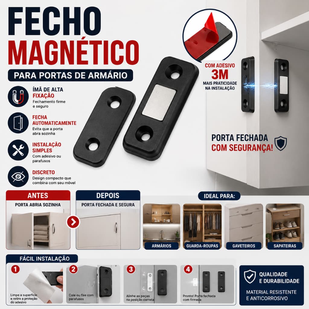 Fecho Imã Trava De Porta de Armário Magnético
