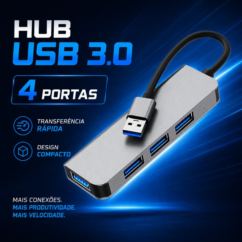 Hub USB 3.0 4 Portas Alta Velocidade Adaptador Extensor Para Notebook PC Teclado Mouse