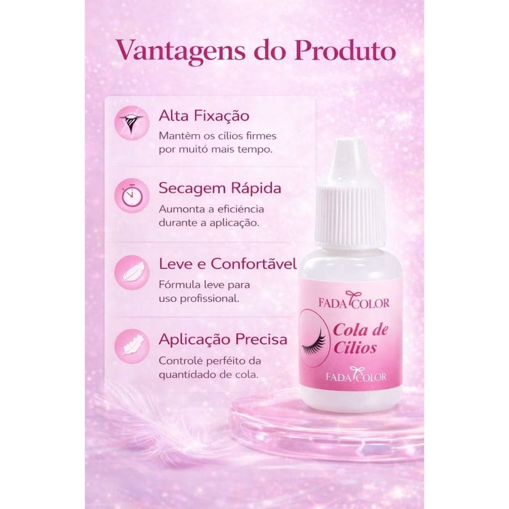 Cola de Cílios Profissional Fada Color 10ml Para Tufos Fixação Forte