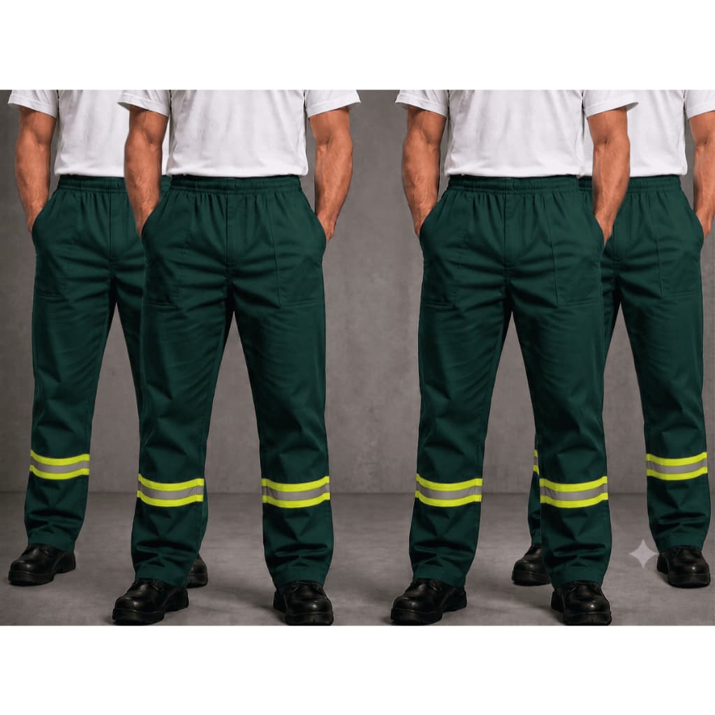 Kit 4 Calças Brim Com Faixa Refletiva Uniforme Trabalho Pesado