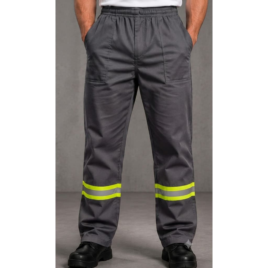 Calça Brim Cinza Com Refletivo Uniforme Serviços Gerais Fardamento Trabalho