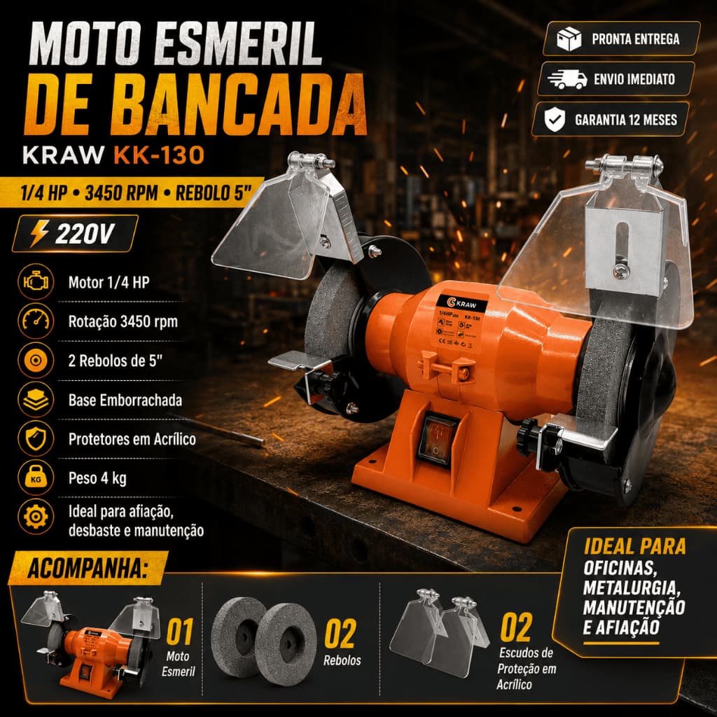Moto Esmeril Bancada 5pol 1/4HP KK-130