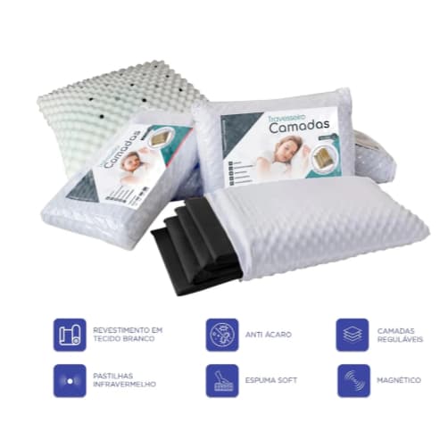 Travesseiro ORTOPÉDICO Pillow Com CAMADAS Magnético e Infravermelho Anti Ronco - Ajuda Aliviar Dores