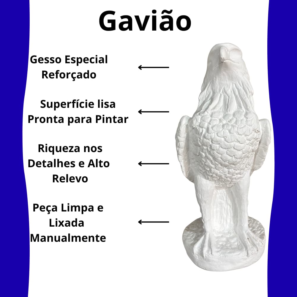 Gavião De Gesso Cru 36 cm Para Pintar Estátua Águia Artesanato