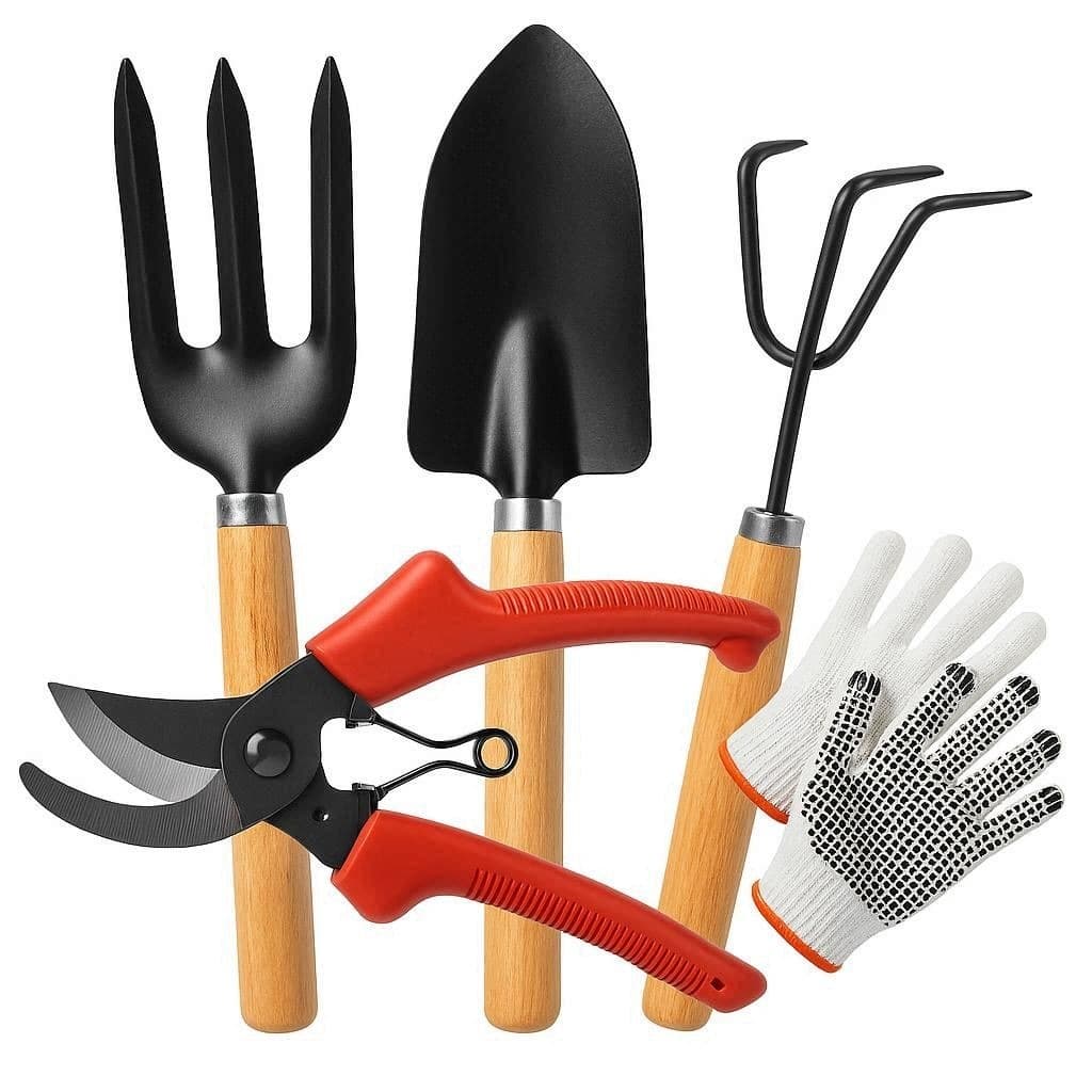 Kit Peças Jardinagem Ferramentas Tesoura Poda Ancinho Garfo Garfo Luva Jardineiro