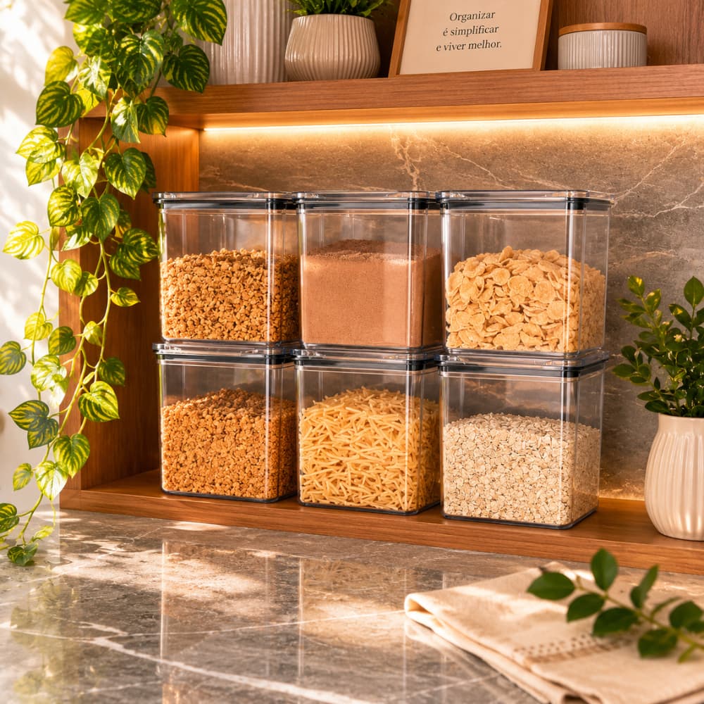 Kit 6 Potes Hermético 1,1 Litro Armazenar Alimento Organizar